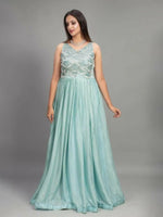 Blue Crepe Ancestral-Inspired Evening Gown