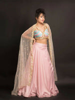 Peach Pink Skirt With Multi Color Sequence Top
