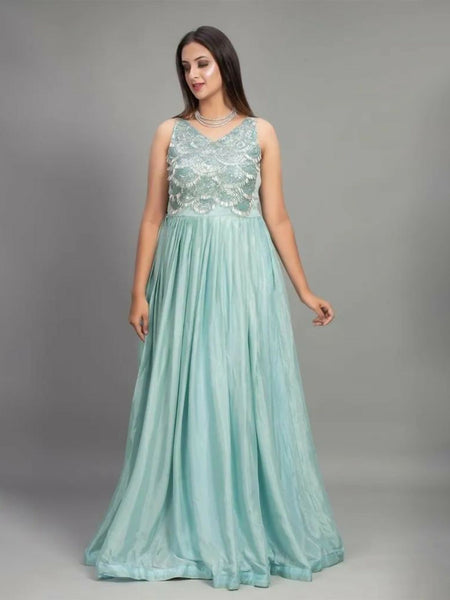 Sea Green Crepe Ancestral-Inspired Evening Gown