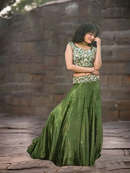 Mehandi Green Silk Lehenga Choli