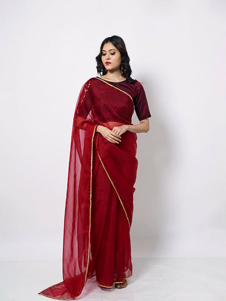 Ahilya Maroon Silk Saree with Gold Artwork