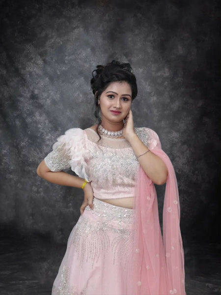 Baby Pink Organza Lehenga Choli