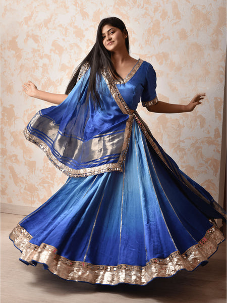 Golden Glow: Dark Blue Mirror Work Chaniya Choli