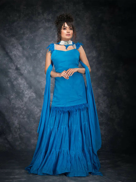 Royal Blue Crepe Kurta & Palazzo Set