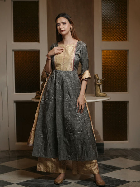 Ivory Touch Foliage Patterned Nizami Palazzo Suit