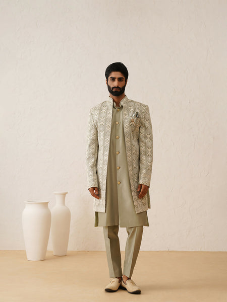 Green Embroidered Sherwani Set