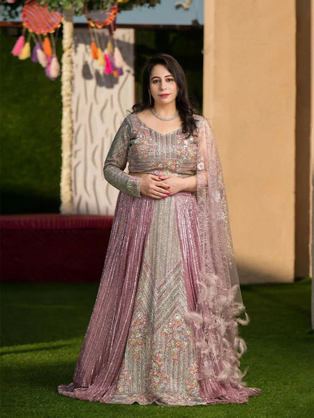 Lavender Lehenga Choli with Feather Motif Dupatta