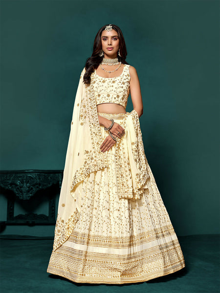 Elegant White Georgette Zari Sequins Lehenga Choli