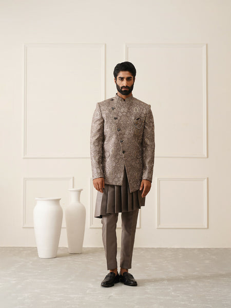 Grey Embroidered Bandhgala Set