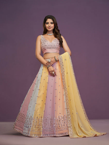 Multi color Georgette Sequins Embroidered Lehenga Choli