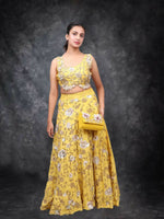 Yellow Crop Top & Skirt With Golden & White Hand Embroidery