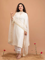 Pearl Embellished Kurta and Dupatta Set With Lace Detailed Pants
