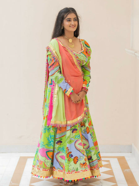 Tassel Tango: Neon Lehenga & Dupatta with Intricate Details