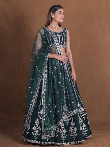 Bottle Green Georgette Bridal Lehenga