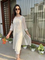 Elegant Off-White Chanderi Kurta Set with Scalloped Pants
