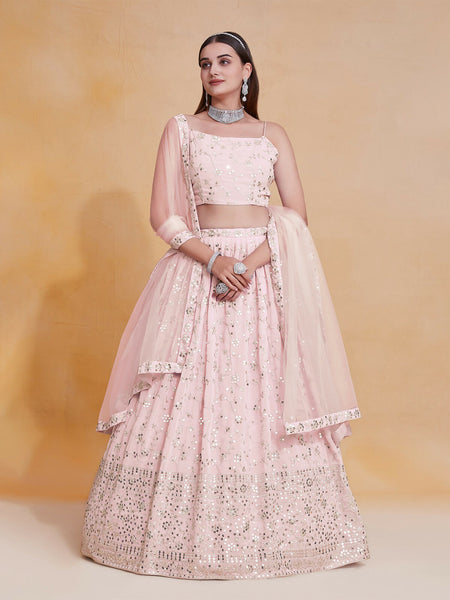 Light Pink Georgette Sequence Work Lehenga Choli