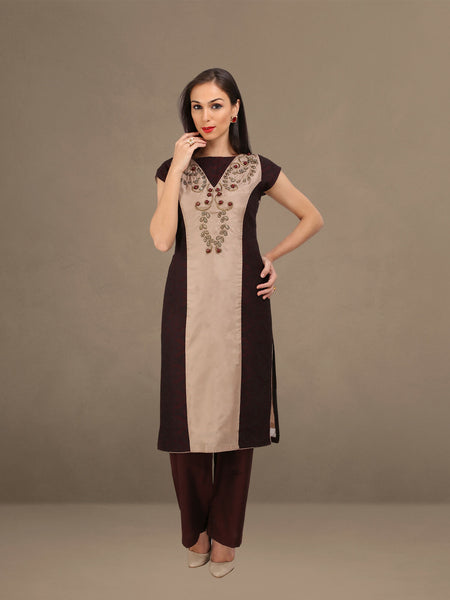 Beaded Elegance: Cotton Silk Kurta & Palazzo