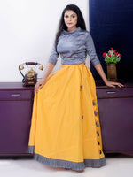 Sunshine Serenade: Yellow Grey Top & Skirt Embrace Sublime Harmony