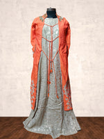 Boho Chic: Cream Jute Gown & Orange Embroidered Shrug