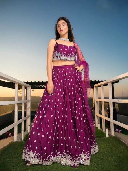 Dark Lavender Raw Silk Lehenga Choli