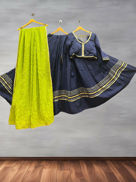 Dark Blue Silk Cotton Georgette Set