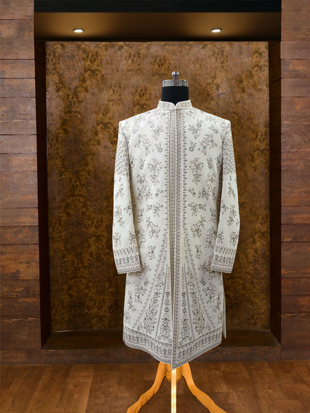 Luxurious Cream Silk Sherwani with Zari Work