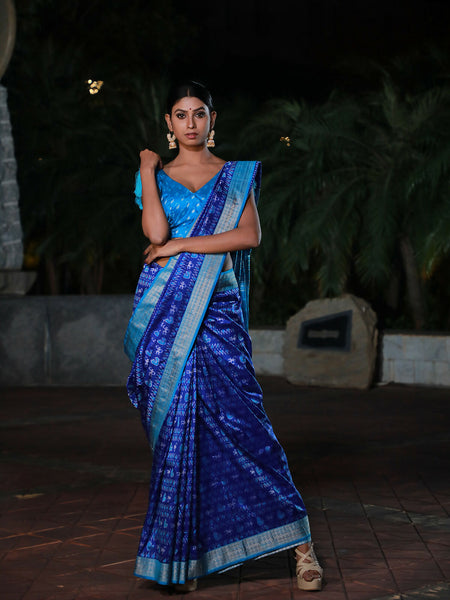 Gleaming Aqua Touch Ultramine Blue Pure Silk Saree