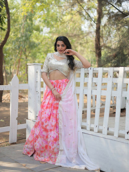 Digital Printed Georgette Lehenga with Tassels