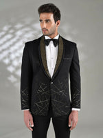 Opulent Black Slim 5 Piece Fit Suit: Sequin Embellishments