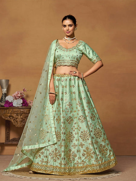 Elegant Green & Gold Embroidered Lehenga Choli