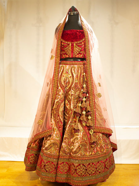 Light Pink & Maroon Bridal Lehenga with Velvet and Embroidered Dupattas