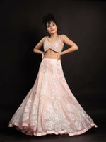 Elegant Pink Peach Organza Crop Top & Skirt