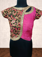 Pink Brasso Scoop Neck Blouse with Embroidery and Lace Detailing