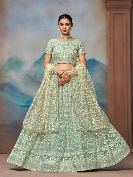 Green & Gold Embroidered Festive Lehenga