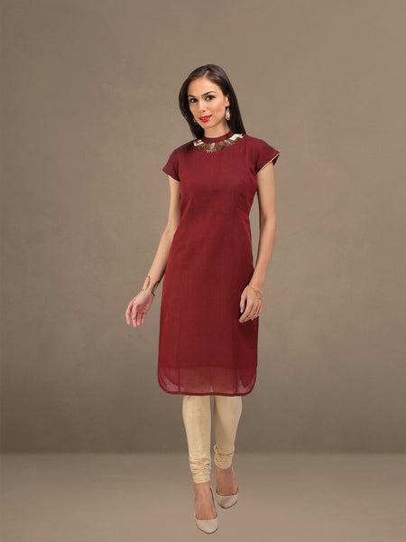 Halter Elegance: Cotton Kurta with Aari Work and Churidar