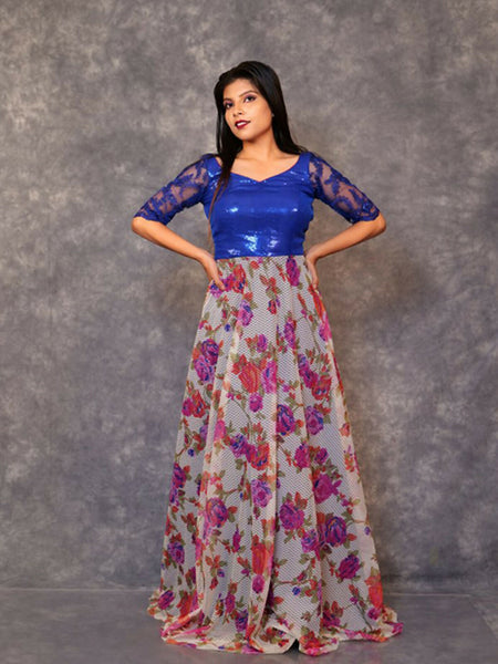 Blossoming Royalty: Floral Gown Blue Princess Dress