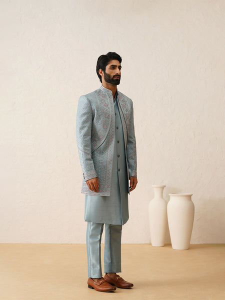 Blue Thread Embroidered Indo-Western