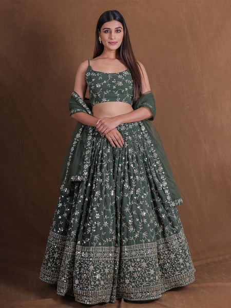 Elegant Green Zari Work Georgette Lehenga Choli