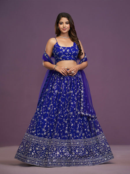 Blue Sequence Work Georgette Designer Lehenga Choli