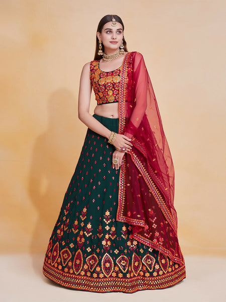 Green Georgette Sequins & Gota Patti Embroidered Lehenga Choli