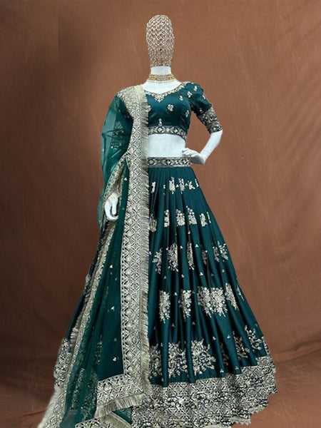 Green Japan Satin Bridal Lehenga