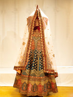 Navy Blue Velvet Bridal Lehenga Choli with Zari and Zardozi Embellishments