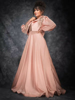 Peach Gown With Jacket & Silver Embroidery