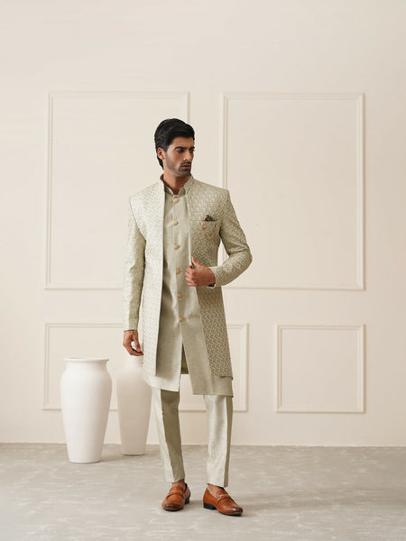 Elegant Green Zari Embroidered Indowestern Set