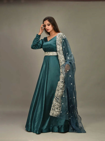 Peacock Blue Gown With Dupatta