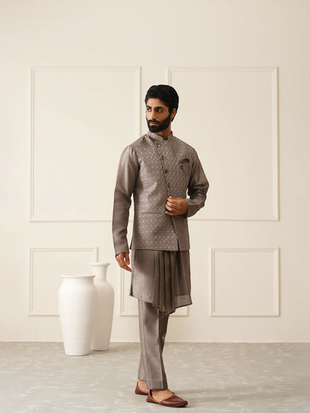 Grey Art Silk Sequins Embroidered Bandi Set