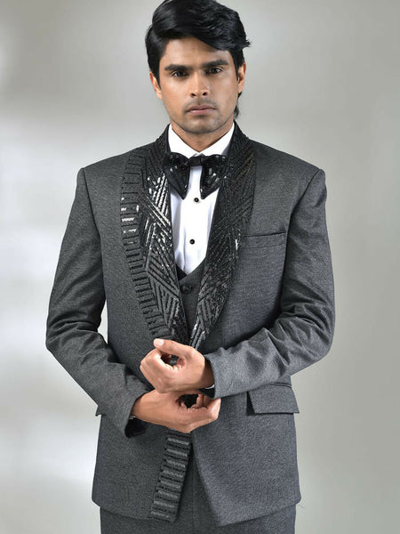 Satin & Silk Slim-Fit 5 Piece Suit with Intricate Embellishments