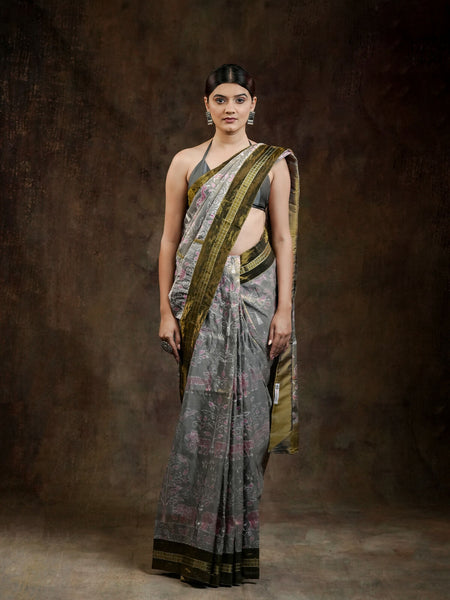 Dazzling Grey Banani Designer Tissue Silk Saree