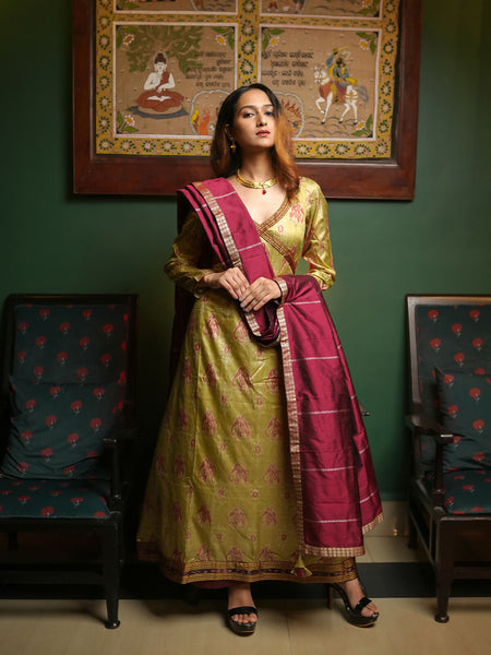 Maroon Touch Pastel Sage Nizami Suit