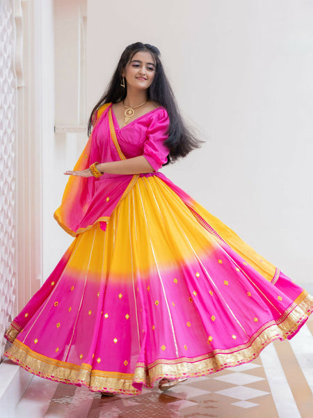 Golden Glow: Orangish Yellow & Pink Chaniya Choli